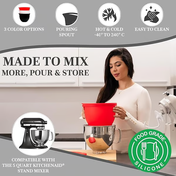 MixAid Silicone Liners for KitchenAid Tilt-Head 5 Qt Mixers – Mixer Attachments & Accessories – Replacement Mixer Bowls No Longer Needed