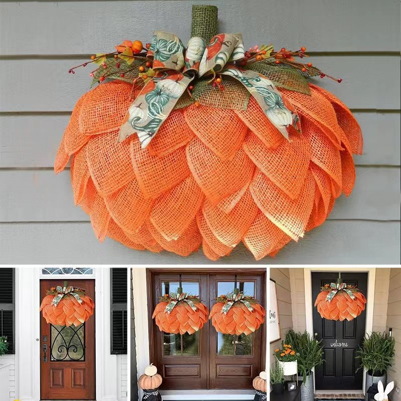 🍁 Farmhouse Pumpkin Wreath For Front Door