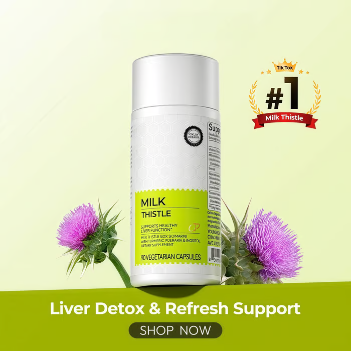 🌿Milk Thistle Liver Detox & Colon Cleanse, Natural Liver Health Support with Kudzu Root, Turmeric, Inositol, Methionine,Vitamin C,90 Capsules silymarin